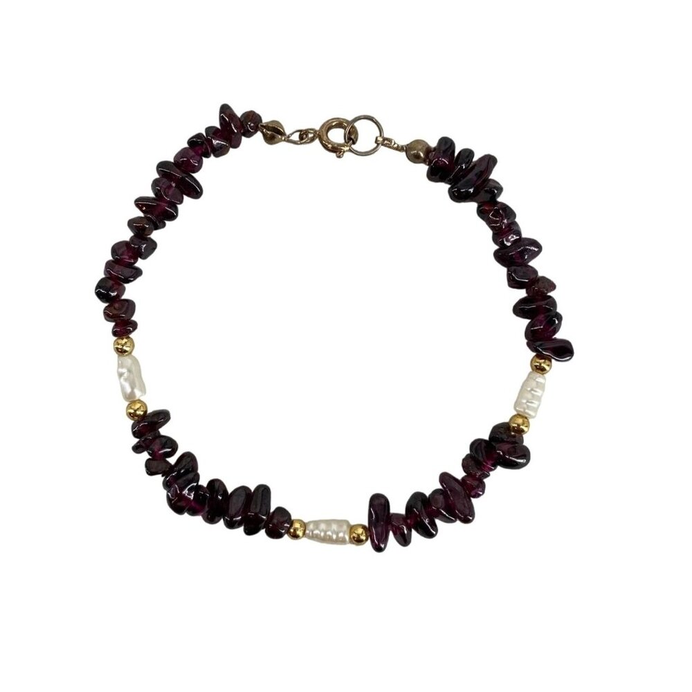 Garnet & Pearl Bracelet With Gold-Plated Accents‎ Spring Ring Clasp